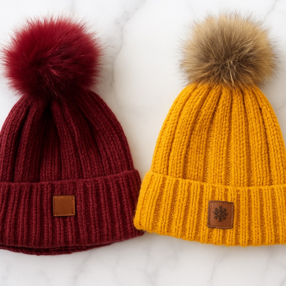 Adult Handmade Knit Beanies (Set of 2)